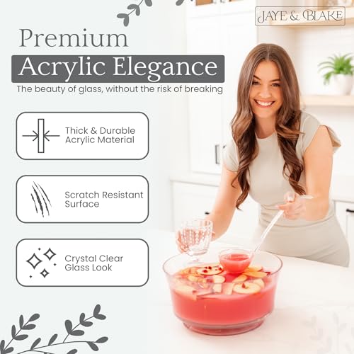 JAYE & BLAKE Premium Acrylic Punch Bowl Set with Ladle, 12-Inch, 1.5 Gallon, Clear