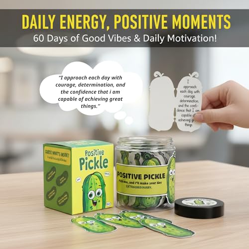 Positive Pickle Jar with 60 Affirmation Cards - Funny Daily Positivity Gift