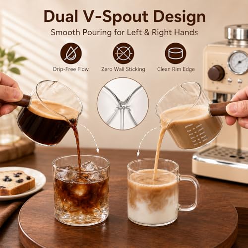 2 Pack Borosilicate Glass Espresso Shot Glasses with Handle, 5oz Barista Measuring Cups