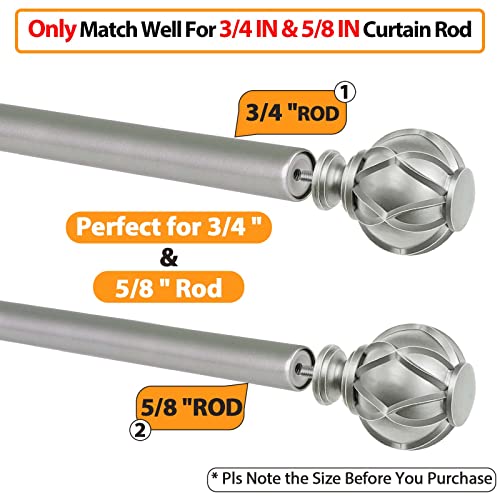 Decorative Curtain Rod Finials, Silver Netted Texture, Set of 2