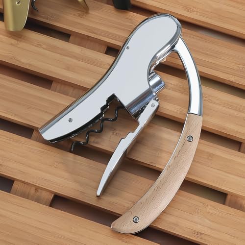 Rabbit Wine Opener with Wooden Handle & Foil Cutter – Lever-Style Corkscrew for Bar & Home Use