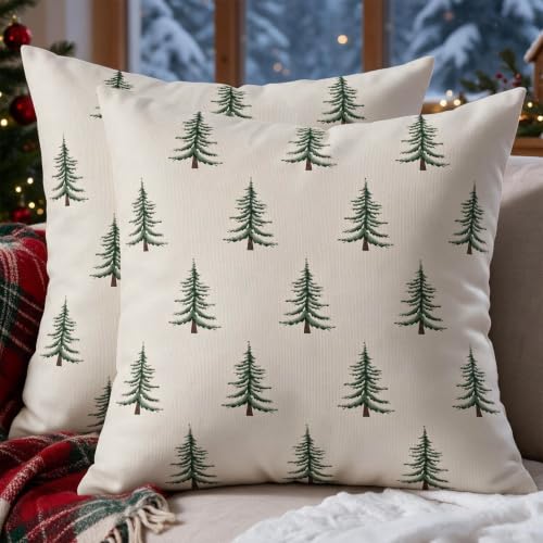 Sivirary 20x20 Inch Set of 2 Christmas Pillow Covers Forest Green Xmas Tree Decor