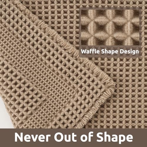 AMOAMI Waffle Boho Bath Mat - Non-Slip Absorbent Bath Rug 17"x24" Beige