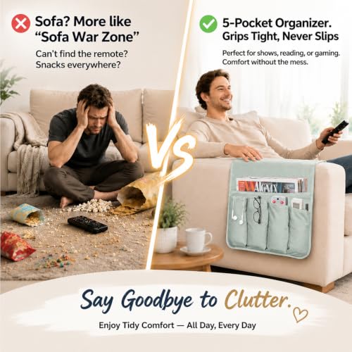 5-Pocket Armchair Caddy Organizer for Recliners and Sofas, Sage Green