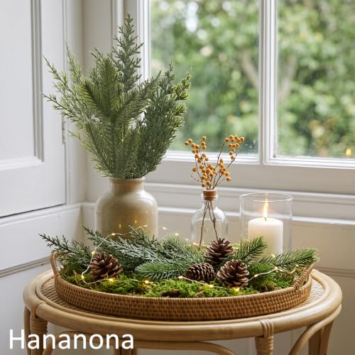 Hananona 50 Pcs Artificial Pine Branches Mix – Bendable Cedar Pine Stems