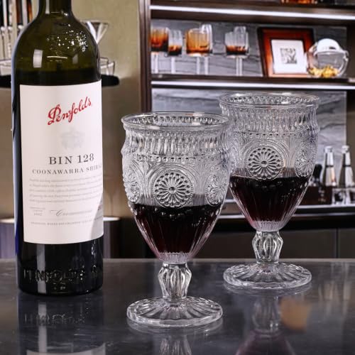 12oz Vintage Glass Goblets - Embossed Sunflower Pattern, 4-Piece Set