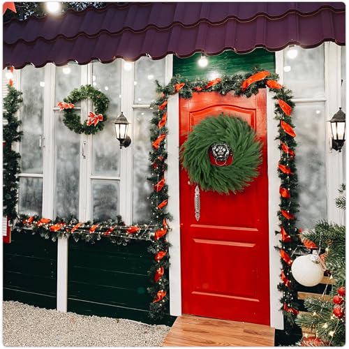 Oleitodh 24 inch Norfolk Pine Wreath - Real Touch Greenery for Front Door, Indoor/Outdoor