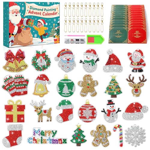 24-Day Diamond Painting Advent Calendar - DIY Gem Keychain Craft Kit