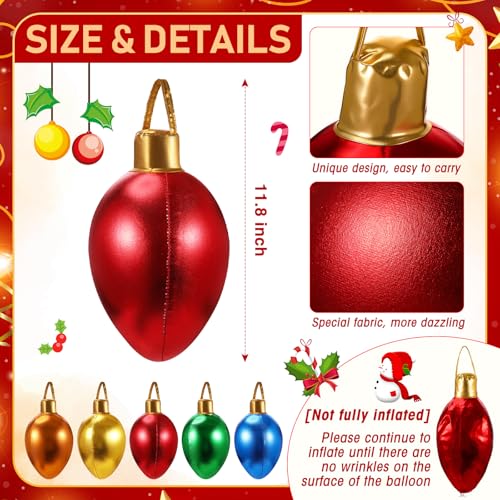 Charnoel 5 Pack 11.8in Christmas Inflatable Bulb Ornaments with Glitter Cloth Cover – Classic