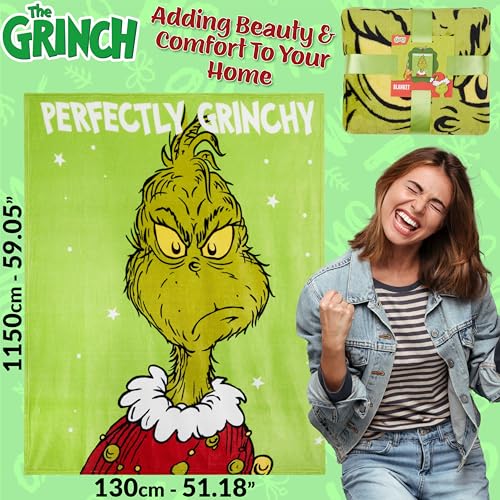 Grinch Green 59x51.2in Fleece Throw Blanket, Soft Warm Holiday Xmas
