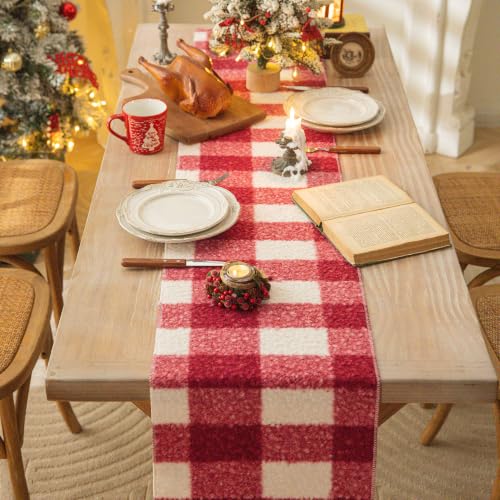 AQOTHES Red White Plaid Christmas Table Runner 13x72 Inch - Festive Holiday Decor