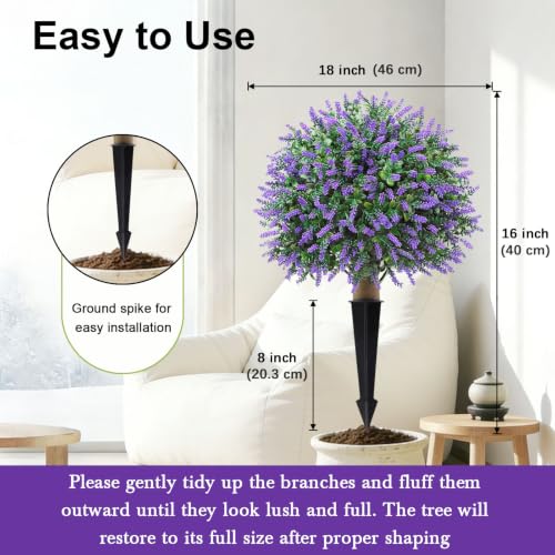 22-Inch Artificial Lavender Topiary Ball Trees, UV Resistant 2-Pack