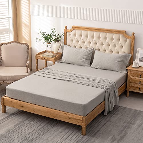 Jersey Knit Flat Sheet, Full Size, 100% Cotton, Heather Light Grey