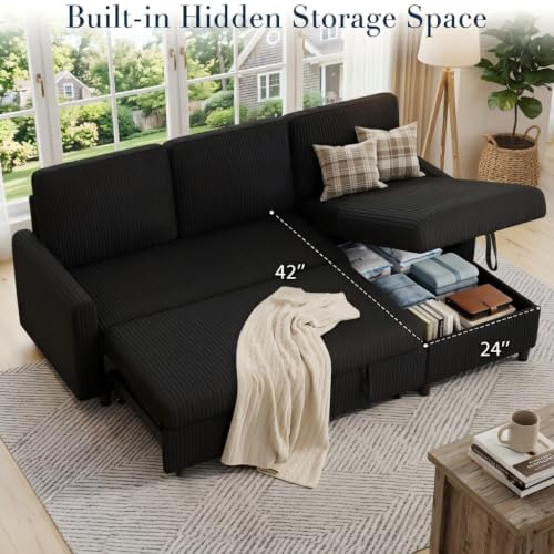70-Inch Sleeper Sofa Bed with Storage, Convertible L-Shaped Sectional Couch