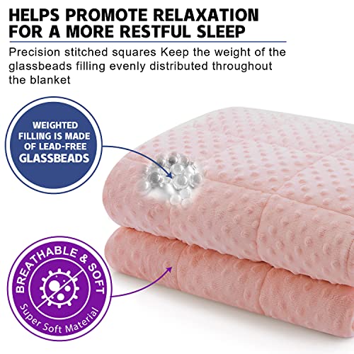 15lb Weighted Blanket for Adults, Soft Minky Throw, Pink 48x78 Inch