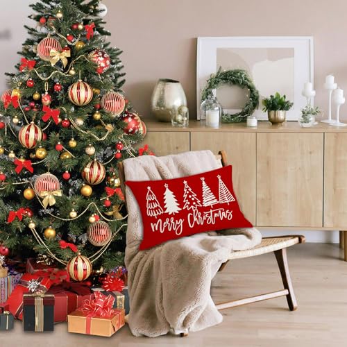 MAZSHTTD 3-Pack Red Christmas Pillow Covers 12x20 Inch Holiday Sofa Decor