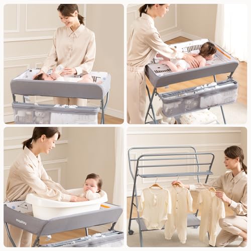 Portable Baby Changing Table with Wheels - Adjustable Height Diaper Station