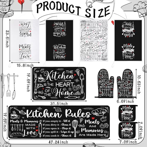 10-Piece Farmhouse Kitchen Decor Set: Oven Mitts, Pot Holders, Towels & Mats