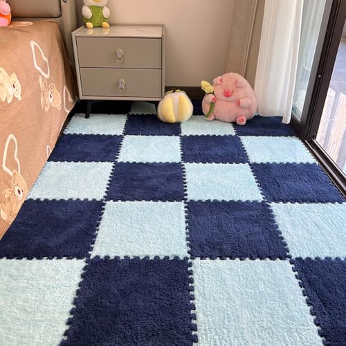 12-Piece Interlocking Plush Foam Carpet Tiles, Soft Shaggy Playroom Rugs
