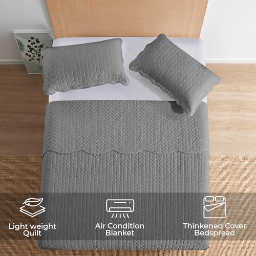 California King Embossed Quilt Bedding Set with Pillow Shams - Grey