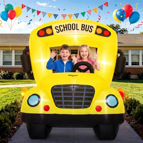 6 x 5 ft Inflatable School Bus Party Decoration with Built-in LED Lights