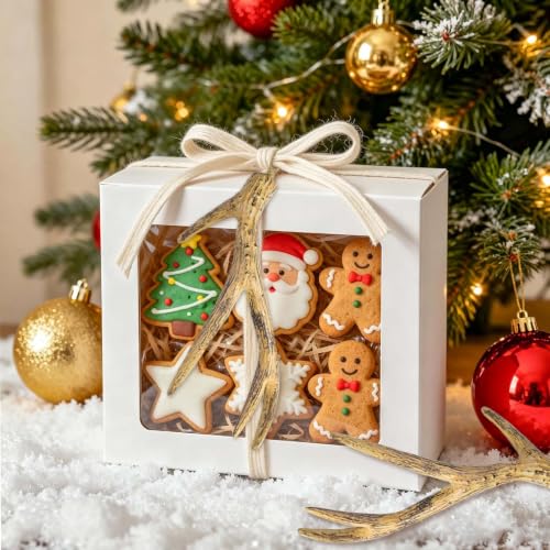 Feoang 8Pcs Deer Antler Ornaments Reindeer Antlers Christmas Tree Decor Set - 20 cm