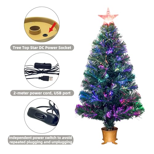 YUETJIN 32-Inch Green Pre-Lit Fiber Optic Christmas Tree with Transparent Variation