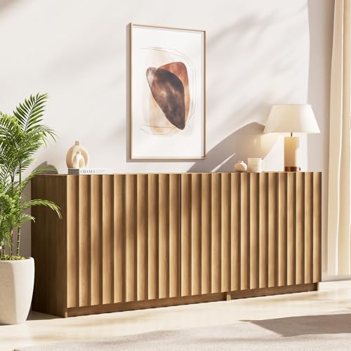 78.7" Fluted Sideboard Buffet Cabinet, Mid-Century Modern Credenza Storage