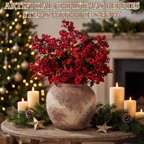 Tigeen 18 Pcs Artificial Red Berry Stems - Christmas Holly Branches, 18", Variation: Red Berry