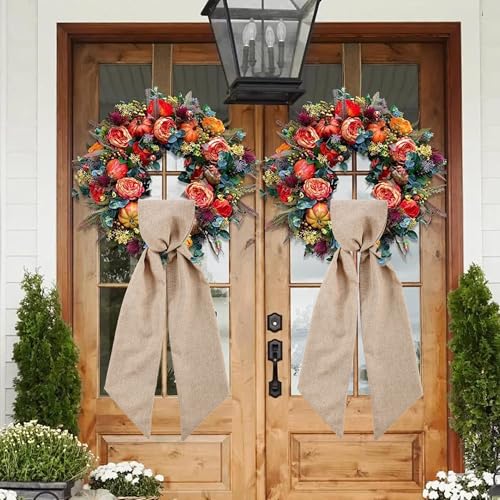2 Pack Burlap Wreath Sash for Front Door Monogram Embroidery