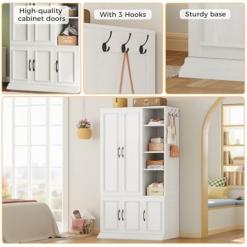 5-Door Bedroom Wardrobe Closet, 70-inch Wooden Storage Cabinet Organizer