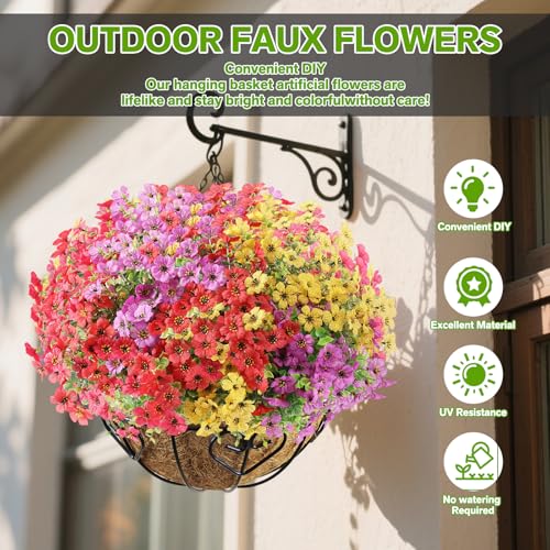 UV Resistant Outdoor Artificial Flowers - 13 Bundles Silk Faux Plants