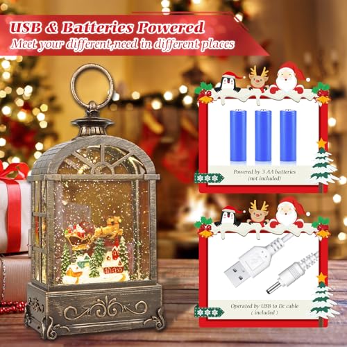 LSISOVO Christmas Snow Globe Lantern with Music, USB/Battery powered, 6-Hour Timer