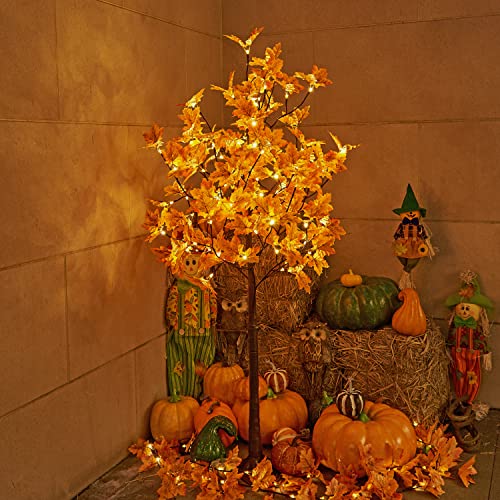5FT Lighted Artificial Maple Tree with 96 Warm White LEDs - Indoor & Outdoor Fall Decor
