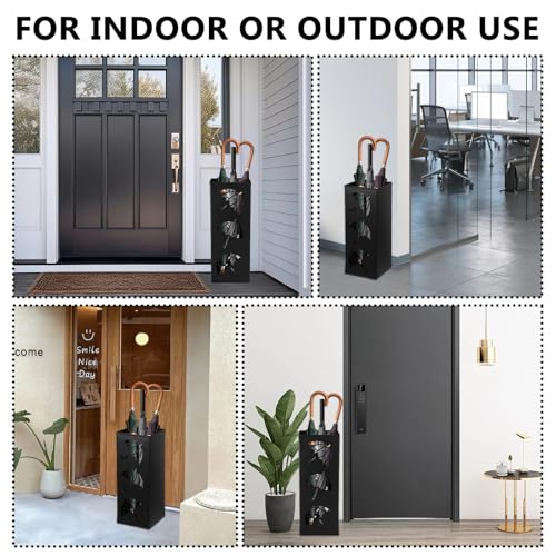 Modern Metal Square Umbrella Stand - Freestanding Entryway Organizer, Black