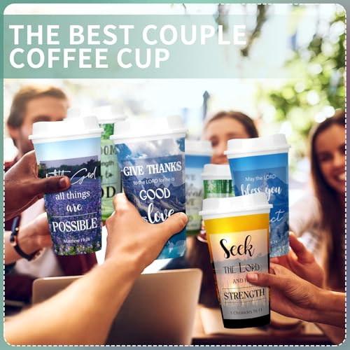 Skylety 12 Pack Christian Gifts Bulk Landscape Coffee Cups with Lids - Holiday & Religious Gift Set