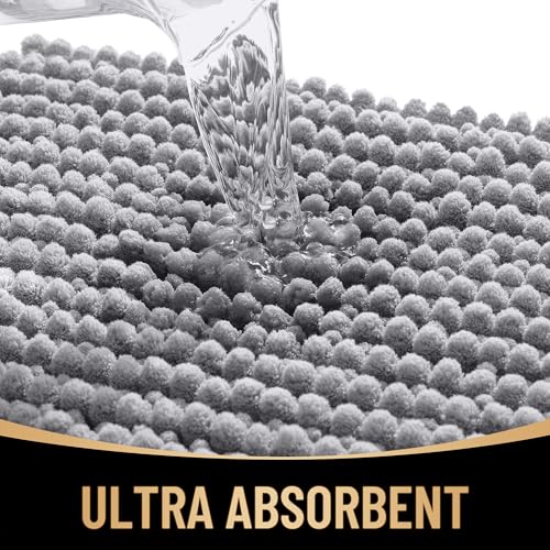 OLANLY Thick Chenille Bath Mat 30x20 Soft Absorbent Grey
