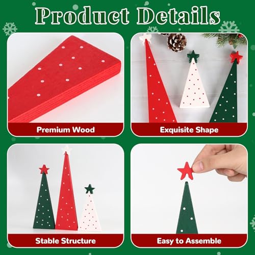 KINYFY 3-Pc Wooden Christmas Trees – Mini Tiered Tabletop Decor, Double-Sided Centerpieces (Xmas Tree) Set