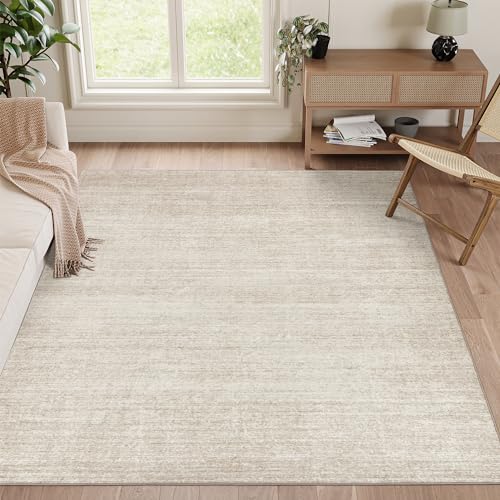 Washable Area Rug 5x7 Non-Slip Low-Pile Beige Carpet for Living Room