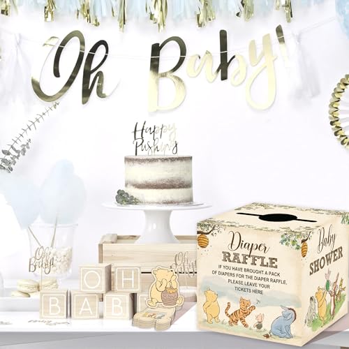 Diaper Raffle Box Set with 50 Raffle Tickets for Baby Shower Party Games
