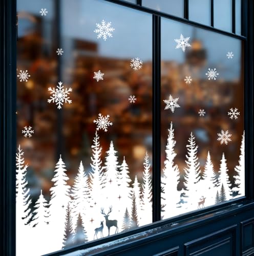 Whaline 6 Pack Christmas Window Clings - White Xmas Tree Snowflake Elk Designs (Variation: Christmas White Xmas Tree)