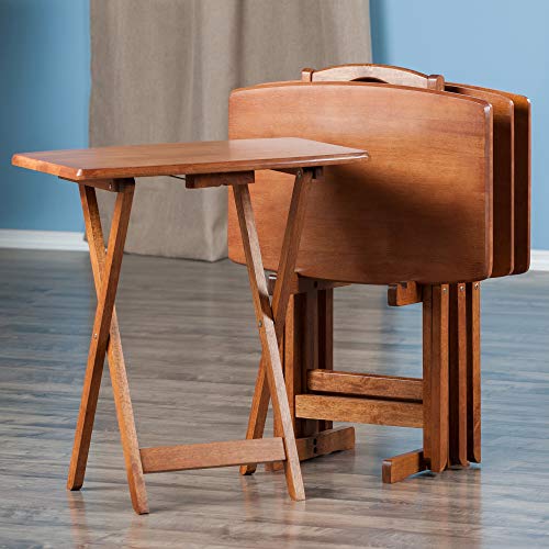 5-Piece Oversized Folding Snack Table Set with Storage Rack