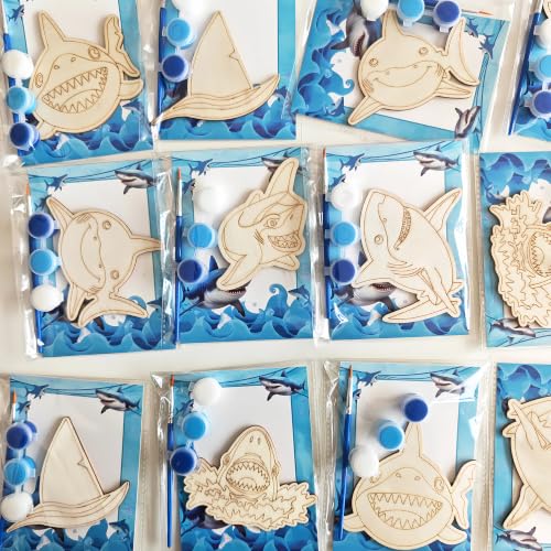12PCS Shark DIY Wood Painting Kit – Kids Party Favors & Craft Supplies