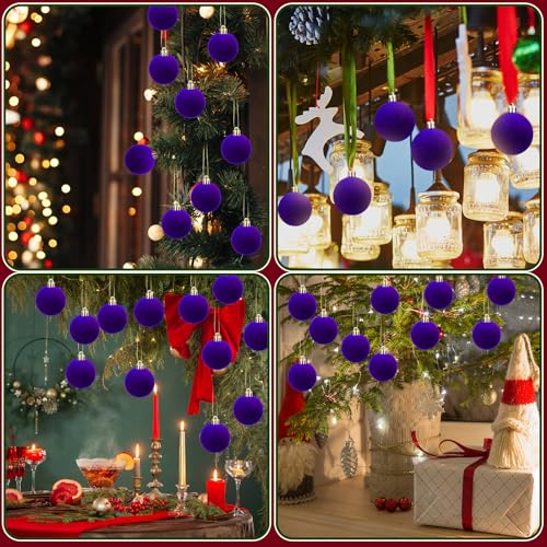Menkxi 15 Pcs Purple Velvet Christmas Tree Ornaments Set 1.97'' Flocking Ball Decorations