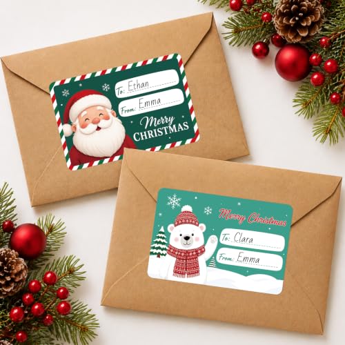 Alynta Bear Christmas Gift Tags Stickers 500Pcs 3x2 Inch Holiday Labels