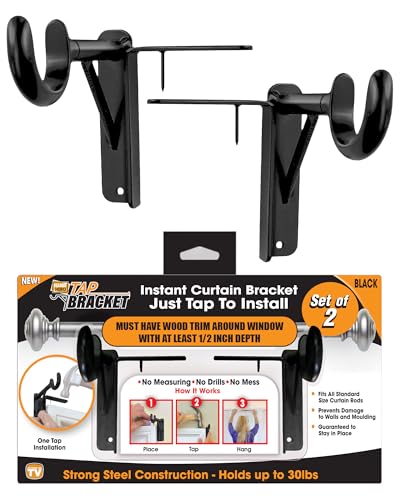 No Drill Curtain Rod Brackets - Damage-Free Wall Mount, 2-Pack