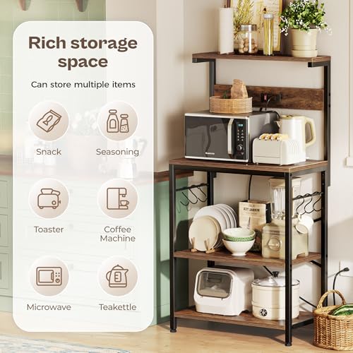 Kitchen Bakers Rack with Power Outlet, 4-Tier Microwave Stand & Coffee Bar