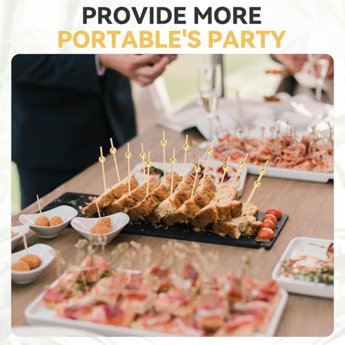 Bamboo Cocktail Picks with Gold Ball - 4.7 Inch Appetizer Skewers, 200 Pack