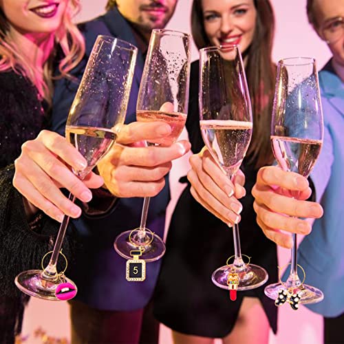Ladies 16-Pack Wine Glass Charms Set - Gold Rings, Fun Drink Markers, Party Decor