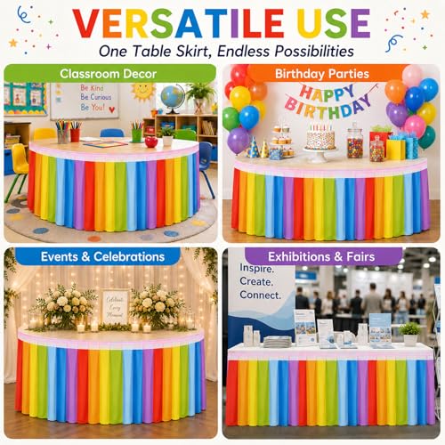 Rainbow Table Skirt for Teacher Desk - 14ft Wrinkle-Resistant Classroom Decor